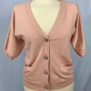 Talbots Pale Pink Puffed Short Sleeve Cardigan